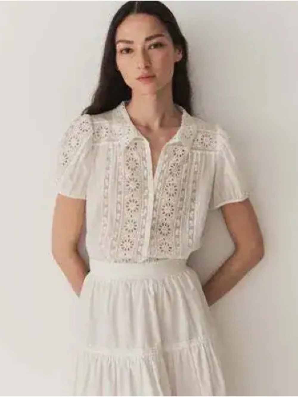 Doen Leigh Eyelet Lace Short Sleeve Top XS